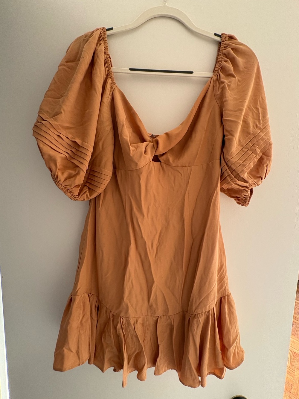 Rust Orange Puff-Sleeve Mini Dress